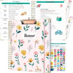 Undated Spiral Bound Teacher Planner 2025 - Pink Flower