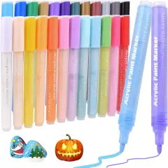 Clearance Acrylic Paint Markers 24 Colors Washable Art Skin Body Markers Medium Tip Water Based Acrylic Paint Pens for Rock Painting Adult Coloring Book Stone Mug Ceramic Glass Wood Canvas