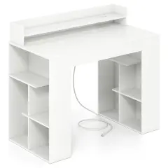 Costway 43" Home Office Desk with Power Outlets Monitor Shelf Bookshelf & Cable Hole