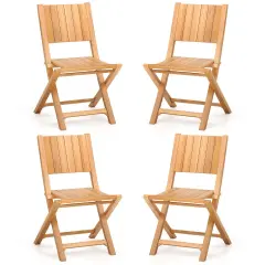 Costway 2/4 PCS Folding Patio Chairs with Inclined Backrest Teak Wood Outdoor Dining Chairs