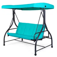 Costway Converting Outdoor Swing Canopy Hammock 3 SeatsPatio Deck Furniture Turquoise
