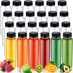 50 Packs 10 oz Plastic Juice Bottles with Caps(Black)