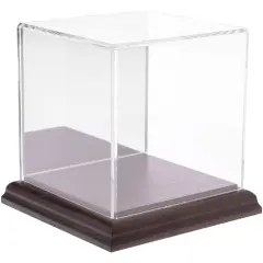 Plymor Clear Acrylic Display Case, 4" x 4" x 4" Hardwood (Mirrored)