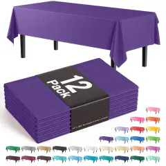 Exquisite 12-Pack Premium Plastic Tablecloth 54in. x 108in. Rectangle Plastic Table Cover Purple