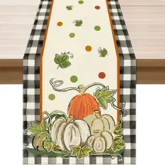 Fall Pumpkin Dots Plaid Table Runner Table Decoration,13x72 Inch