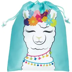 Juvale 12-Pack Drawstring Llama Party Favor Bags for Fiestas and Birthday Parties, 10.1 x 12 Inches Blue
