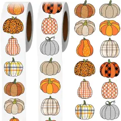 Plaid Pumpkins Stickers Roll - 1000 Pcs