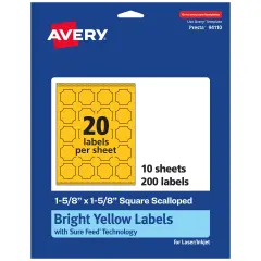 Avery Bright Yellow Paper Labels, 1-5/8" x 1-5/8" Square Scalloped