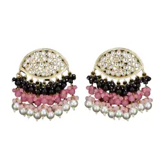 Indian Jhumka Earrings for Women - Large Indian Jhumki Ethnic Chandbali Earrings Faux Kundan & Pearl Beaded Bollywood Style Dangle Earring Jewelry for Bride | Birthday Gift for Her BLACK