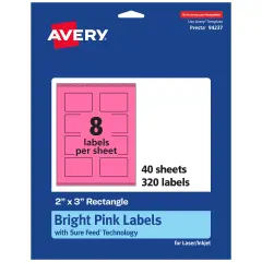 Avery Bright Pink Paper Labels, 2" x 3" Rectangle