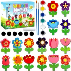 16 Sets Flower Spring Crafts Kit Wooden Fridge Magnets