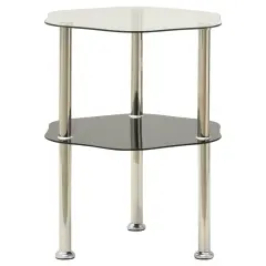 vidaXL 2-Tier Side Table Transparent & Black 15"x15"x19.7" Tempered Glass