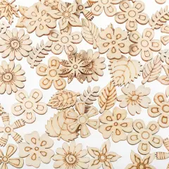 100 Pack Wooden Flower Cutouts for Crafts