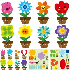 Flower Craft Kits, Make Your Spring DIY Flowers Craft Set Sun Mouth Eyes Stickers Springtime Flowers Decorations