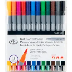 MARK-2201 | 12pc Fineliner and Brush Dual-Tip Artist Markers