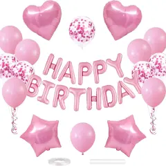 Happy Birthday Balloons Banner - 30 Pcs Pink