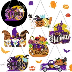 6 Pcs Halloween Diamond Art Painting Kits Hanging Sign Set