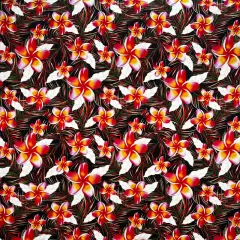 1 Yard Plumeria Flowers & Leaves Parallel Print Fabric Fabric 36" L x 45" W Red/Orange/P