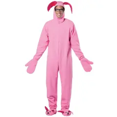 Bunny Adult Costume Pink Bodysuit Headpiece Mittens Footies