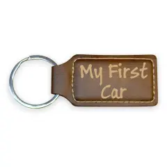 Keychain - Rectangle - My first car - Leather Rustic/Gold
