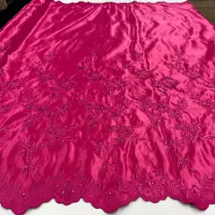 1 Yard Beaded Bridal Lace Fabric Embroidered on 100% Polyester Satin 54" Wide Fuchsia