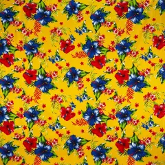 1 Yard Hibiscus Palm Leaves Cotton Fabric 36" Lx 45" W Yellow