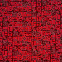 1 Yard Traditional Polynesian Tapa Pattern Cotton Fabric, 36" L x 45" W Red / Black