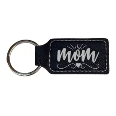 Keychain - Rectangle - Mom - Leather Black/Silver