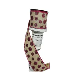 2.5"x10YD Glitter Polka Dots on Natural Ribbon - Pink/Natural - Sparkling Elegance for Crafts and Decor-(RGC187118)