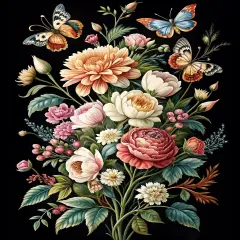 Paint by Number for Adult, Floral Painting by Number Kits On Canvas, DIY Bouquet of Flowers and Butterfly Paint by Numbers, Frameless Baroque Style Paint by Numbers for Adults and Beginner 16X20 Inch