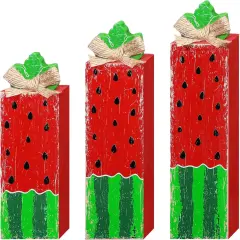 3 Pcs Watermelon Table Decor Watermelon Tiered Tray Decor Wood Summer Block Sign Rustic Farmhouse Wooden Tabletop Centerpieces for Summer Decorations Home Shelf Kitchen Office Desk Party