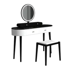 LED Lighted Vanity Table Set with Adjustable Mirror & Cushioned Stool White and Black