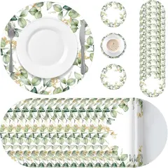 100 Pcs Eucalyptus Leaves Disposable Paper Place Mat Coaster Set Green Round Table Place Mat Paper