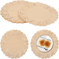100 Pcs Round Paper Doilies, 13.5" Kraft Paper Placemats with Lace Edges, Disposable Decorative Place Mats, Paper Dining Table Pads