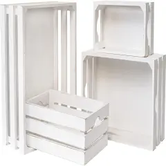 Set of 4 Large Wooden Crates Decorative, Whitewashed Nesting Wooden Crates for Display Rustic, Farmhouse Wooden Storage Container Boxes Made from 100% Wood
