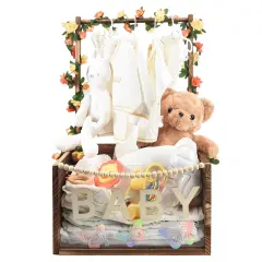 Baby Shower Crate Closet, Multifunctional Wooden & Acrylic Visible Baby Storage Crate with Handle, Newborn Welcome Gifts Basket