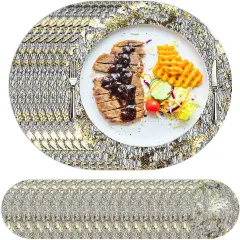 100 Pcs Disposable Placemats Set, 13 Inch Metallic Round Foil Mesh Pressed Table Doilies Paper Placemats