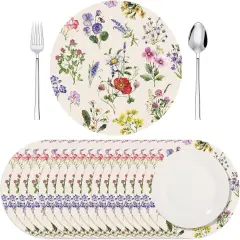 100 Pack Round Wildflowers Paper Placemats 13 Inch Vintage Floral Disposable Table Mats Paper Place Mats Dinnerware for Baby Shower Bridal Birthday Kitchen Wedding Party Supplies