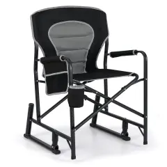 Oxford Rocking Camping Chair with Cup Holder and Storage Pocket Black