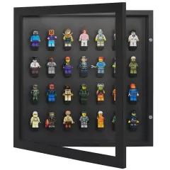 Americanflat 14x14 Minifigure Display Case with Polished Plexiglass - Holds 28 Minifigures - Freestanding or Wall-Mounted Display Case for Small Toy Collectibles - Black