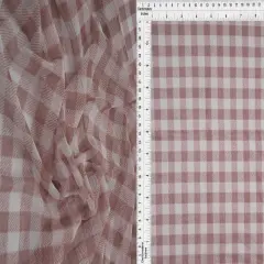 1 Yard Plaid Gingham Mesh Fabric Lightweight Stretch 54 Inches Wide CLAY/IVORY
