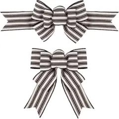 2 Pcs Farmhouse Stripe Wired Ribbon Handmade Premade Black and White Striped Burlap Bows for Wreaths Tree Decorations Gift Wrapping Outdoor Decoration(Black and White Stripe)