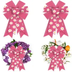 2 Pieces Spring Bows for Wreath, Spring Wreath Bows Pink Burlap Bows Farmhouse Flowers Bows Bows for Front Door Easter Spring Birthday Party Decorations