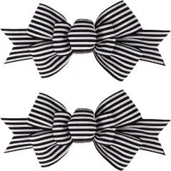2 Pcs Christmas Burlap Bow Handmade Premade Bows for Wreaths Large Decorative Christmas Ornaments Tree Decorations Wrapping Bows Decor (Black White Stripe)