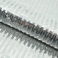 1 Yard Flounce Fringe Stretch Mesh Sequin Fabric Silver