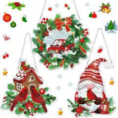 3 Pcs Christmas Diamond Painting Hanging Sign