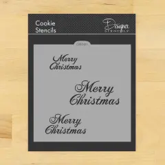 Merry Christmas Cookie & Craft Stencil | CM040 by Designer Stencils | Cookie Decorating Tools | Baking Stencils for Royal Icing, Airbrush, Dusting Powder | Craft Stencils for Canvas, Paper, Wood | Reusable Food Grade Stencil