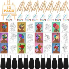 12 Set Pre Drawn Canvas Painting Kits with Easels - 8 x 10 Inches (Flower Girl)