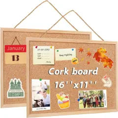 2-Pack - 16''x11'' Cork Boards for Walls with Frame(Brown)