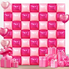 50 PCS Hot Pink Double Sided Square Foil Balloons(Pink; Hot Pink)